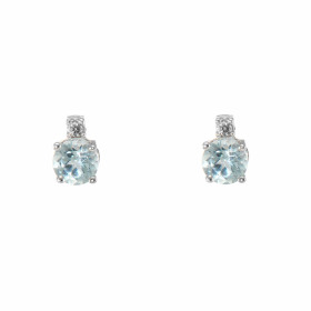 Puces d'oreilles Or Blanc 750 Topaze bleue traitée Ronde 4mm et Oxyde de zirconium