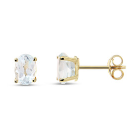 Puces d oreilles Or jaune 375 Aigue Marine Ovale 6x4mm Puces d oreilles Or jaune 375 (9 carats) Aigues Marines ovales 6x4m...