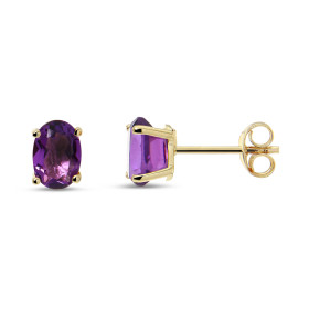 Puces d oreilles Or jaune 375 Améthyste Ovale 7x5mm Puces d oreilles Or jaune 375 (9 carats) Pierres ovales 7x5mm (0,65 ca...
