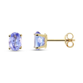 Puces d oreilles Or jaune 375 Tanzanite Ovale 6x4mm Puces d oreilles Or jaune 375 (9 carats) Tanzanites ovales 6x4mm (0,45...