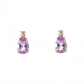 Puces d oreilles Or Jaune 750 Améthyste Poire 6x4mm Oxyde zirconium Chaque boucle est sertie d une pierre forme poire mesu...