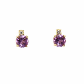 Puces d'oreilles Or Jaune 750 Améthystes Rondes 4mm et Oxydes de zirconium