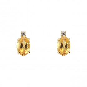 Puces d'oreilles Or Jaune 750 Citrine Ovale 6x4mm et Oxyde de zirconium