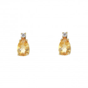 Puces d oreilles Or Jaune 750 Citrine Poire 6x4mm Oxyde zirconium Chaque boucle est sertie d une pierre forme poire mesura...