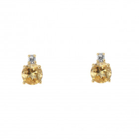 Puces d'oreilles Or Jaune 750 Citrines Rondes 4mm et Oxydes de zirconium