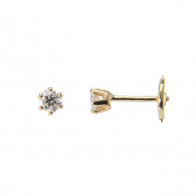 Puces d&#39;oreilles Or Jaune 750 et Diamant. Ces Boucles sont ornées de deux diamants ronds mesurant 3mm de diamètre. Les...