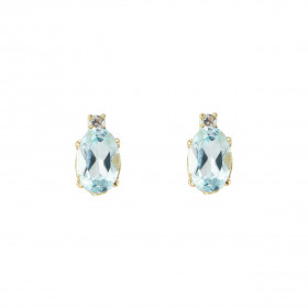 Puces d'oreilles Or Jaune 750 Topaze bleue traitée Ovale 6x4mm et Oxyde de zirconium