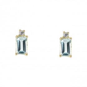 Puces d'oreilles Or Jaune 750 Topaze bleue traitée Rectangulaire 5x3mm et Oxyde de zirconium