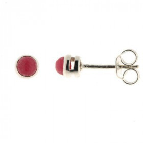 Petites puces d oreilles serties pierres rondes Les Rhodonites sont taillées cabochons Le diamètre des Rhodonite est 3.5mm...