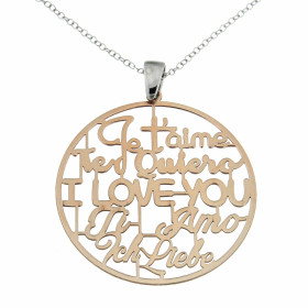 Sautoir argent pendentif Je t aime Pendentif argent rosé Dimensions du pendentif (bélière incluse): 46x44mm Chaine fine 1,...