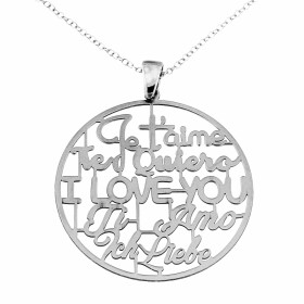 Sautoir argent pendentif Je t aime Dimensions du pendentif (bélière incluse): 46x44mm Chaine fine 1,5mm large Longueur du ...