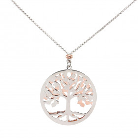 Sautoir argent rhodié composé d un arbre vie une face argent une face argent flashé or rose dans un cerle 30mm diamètre Ch...