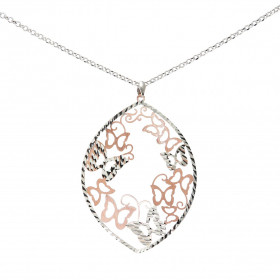 Sautoir argent rhodié composé d une navette ciselé 40x50mm ajourée papillons argent flashé or rose argent ciselé Chaîne ma...
