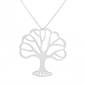 Sautoir en argent rhodié composé d'un arbre de vie stylisé. Dimension du pendentif : 50x47mm. Chaîne maille forçat : 0,8mm...