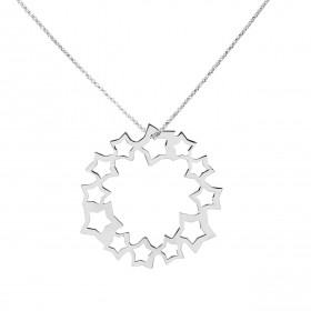 Sautoir argent rhodié composé d un cercle d étoiles dimension du pendentif : 40x37mm Chaîne maille forçat : 1mm d épaisseu...