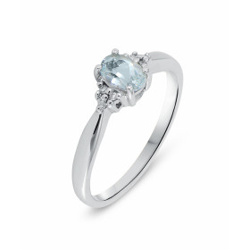 Solitaire Aigue Marine Ovale 6x4mm et Diamant en Or Blanc 375