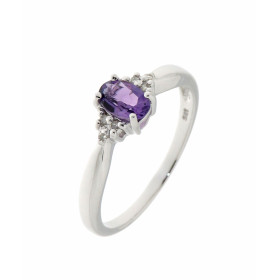  Solitaire Améthyste Diamant Or Blanc 375 Cette jolie monture est ornée d une pierre ovale 6x4mm 3 petits diamants sont se...