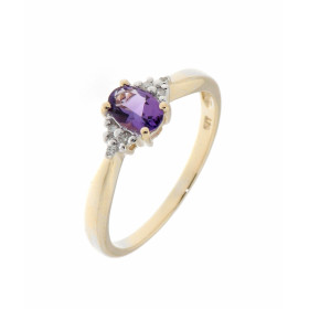 Solitaire Améthyste Diamant Or Jaune 375 Cette jolie monture est ornée d une pierre ovale 6x4mm 3 petits diamants sont ser...