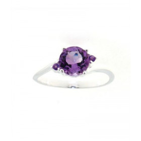 Bague Argent 925 Améthyste sertie d une pierre 7mm deux pierres 1.5mm 