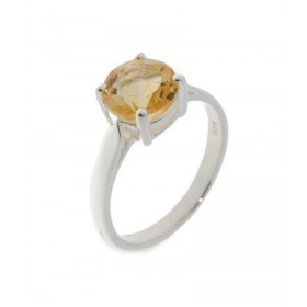 Solitaire Argent  Citrine Ronde 8mm