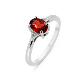 Solitaire Argent Rhodié Grenat Ovale 7x5mm Bague sertie d une pierre ovale 7x5mm Monture solitaire Pierre sertie à griffes...