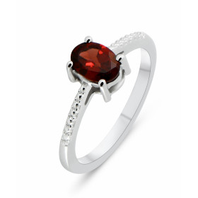 Solitaire Argent Rhodié Grenat Ovale 7x5mm Bague sertie d une pierre ovale 7x5mm Monture solitaire motifs perlés sur les c...