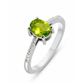 Solitaire Argent Rhodié Péridot Ovale 7x5mm Bague sertie d une pierre ovale 7x5mm Monture solitaire motifs perlés sur les ...