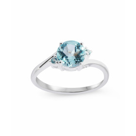  Bague Argent 925 Topaze bleue sertie d une pierre 7mm deux pierres 1.5mm 