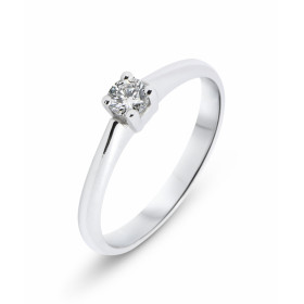 Bague style solitaire en Or Blanc 750. Diamant de 0,19 carat (Couleur : G - Pureté : Si). Serti 4 griffes