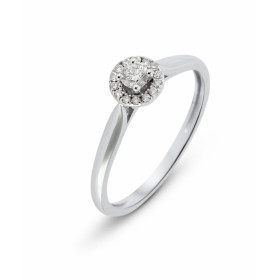 Solitaire Diamant Or Blanc 750 Bague Or Blanc 750 sertie d un diamant 3.2mm (0.10 carat) 14 diamants 1mm diamètre (Poids t...