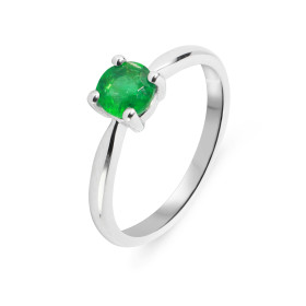  Solitaire Emeraude Or Blanc 750 Pierre ronde 5.3mm diamètre (0,54 carat) Serti à griffes 