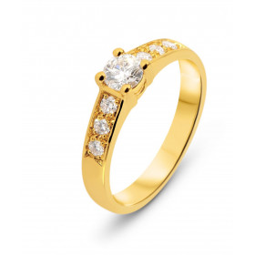  Solitaire épaulé Or Jaune 750 Diamant Bague sertie d un Diamant central 0.37 carat - Couleur F - Pureté Si2 6 diamants 2....