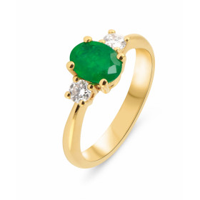  Solitaire épaulé Or Jaune 750 Emeraude Diamant Bague Or Jaune 750 (Or 18 carats) Monture type solitaire épaulé Pierre cen...
