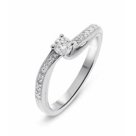  Bague Or Blanc 750 sertie d un diamant 0,195 carat Entourage composé 12 diamants pour un poids total 0,05 carat Poids Dia...