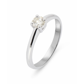 Solitaire Or Blanc 750 et Diamant 0.36 carat. Pierre ronde de 4.8mm de diamètre (0,36 carat). Diamant de Couleur M et Pure...