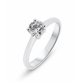  Solitaire Or Blanc 750 Diamant Pierre ronde 5mm diamètre (0,49 carat - Couleur G - Pureté Si1) Serti à griffes 