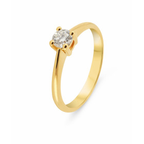  Solitaire Or Jaune 750 sertie d un Diamant rond 0.30 carat Couleur M - Pureté Vs2 Serti à 4 griffes 