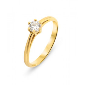 Bague Solitaire en Or Jaune 750 sertie d&#39;un diamant de 0,28 carat (Couleur G - Pureté Si). Serti à 6 griffes