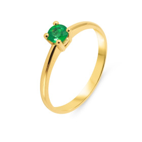 Solitaire Or Jaune 750 Emeraude Ronde AAA Pierre ronde 4.5mm diamètre Poids émeraude : 0,37 carat Qualité émeraude: AAA Se...