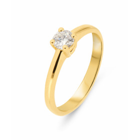 Solitaire Or Jaune 750 et Diamant 0.40 carat. Pierre ronde de 4.8mm de diamètre (0,40 carat). Diamant de Couleur M et Pure...