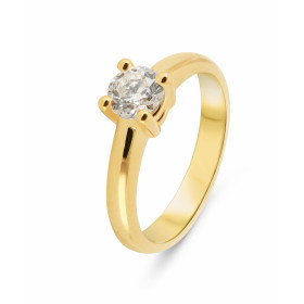  Solitaire Or Jaune 750 Diamant Pierre ronde 5,7mm diamètre (0,74 carat) Diamant Couleur I Pureté Si2 Serti à griffes 