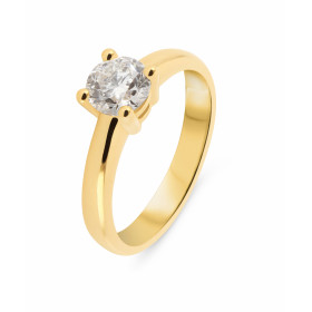 Solitaire Or Jaune 750 et Diamant. Poids Diamant : 0.92 carat. Pierre ronde de 6.1mm de diamètre. Diamant de Couleur i et ...