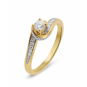  Solitaire Or Jaune 750 Diamants La pierre centrale mesure 3,5mm diamètre pèse 0,19 carat L entourage est composé 10 diama...