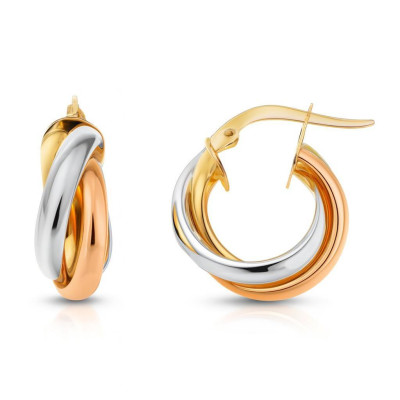 Boucles d'oreilles Créoles Entrelacées 6.7mm x 18mm 3 ors 375