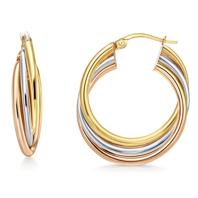 Boucles d'oreilles Créoles Entrelacées 6mm x 30mm 3 Ors 375