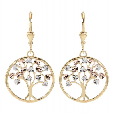Boucles d'oreilles dormeuses Arbre de vie 3 ors 375 