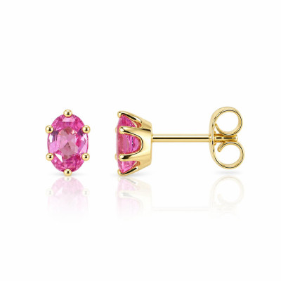 Boucles d'oreilles Or Jaune 750 Saphirs roses Ovales 6x4mm
