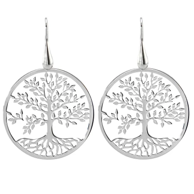 Boucles d'oreilles pendantes argent rhodié arbre de vie 30mm