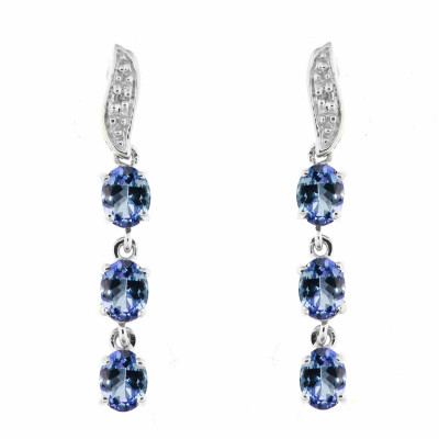 Boucles d'oreilles Pendantes Or Blanc 375 Tanzanite et Diamant