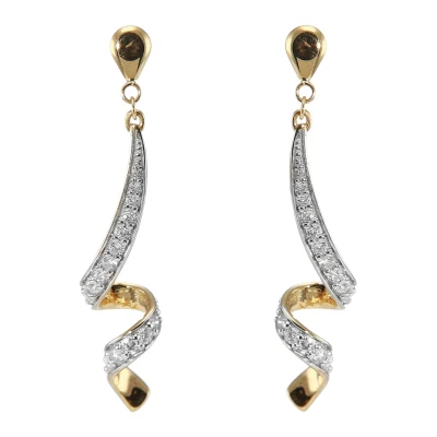 Boucles d'oreilles pendantes Or Jaune 750 tourbillon et diamants